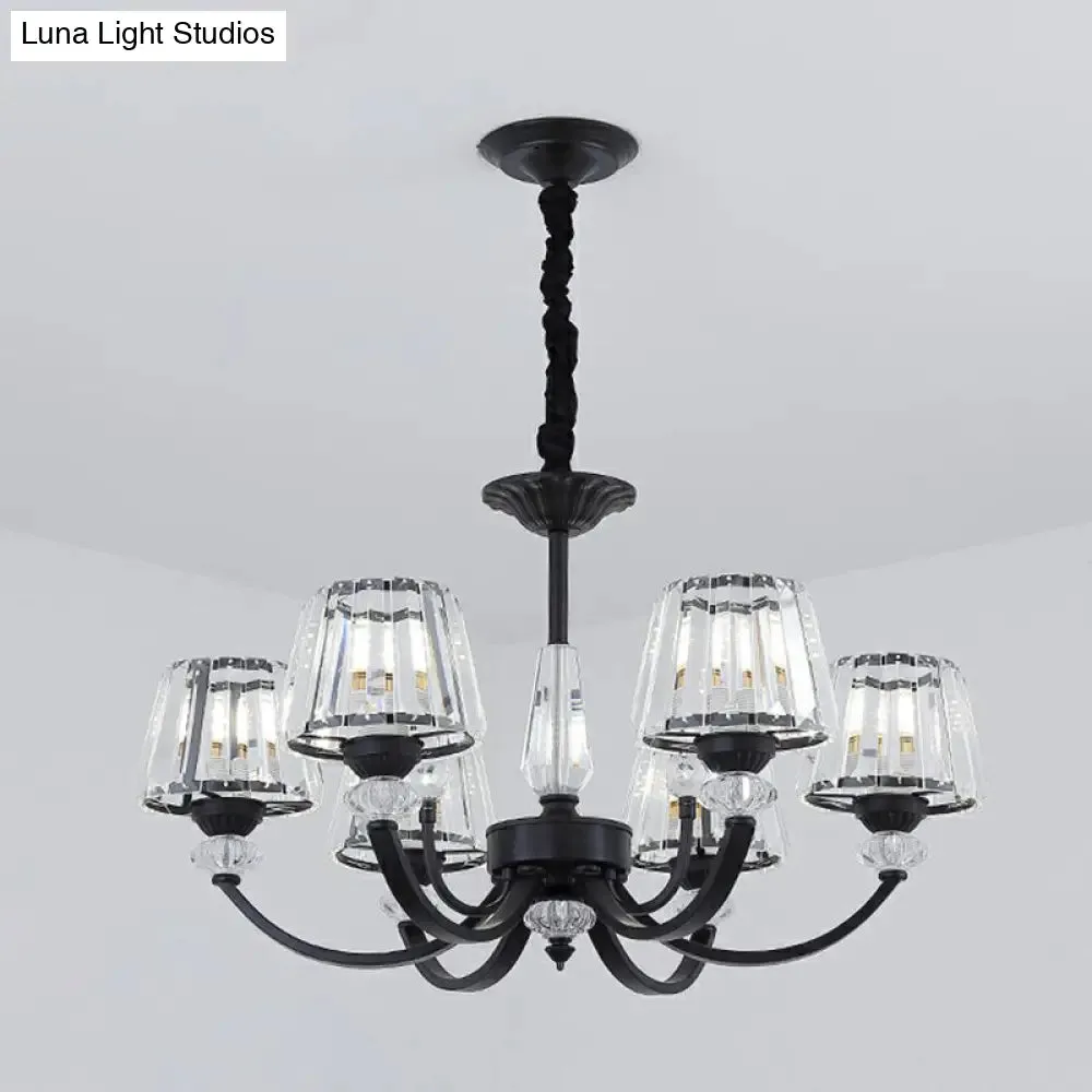 Minimalist Crystal Black Chandelier with Arched Suspension Arm