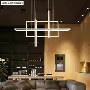 Minimalist Luxury Design Black Gold White LED Dimmable Rectangle Chandelier for Bedroom Living Dining Room Loft Home Nordic Deco