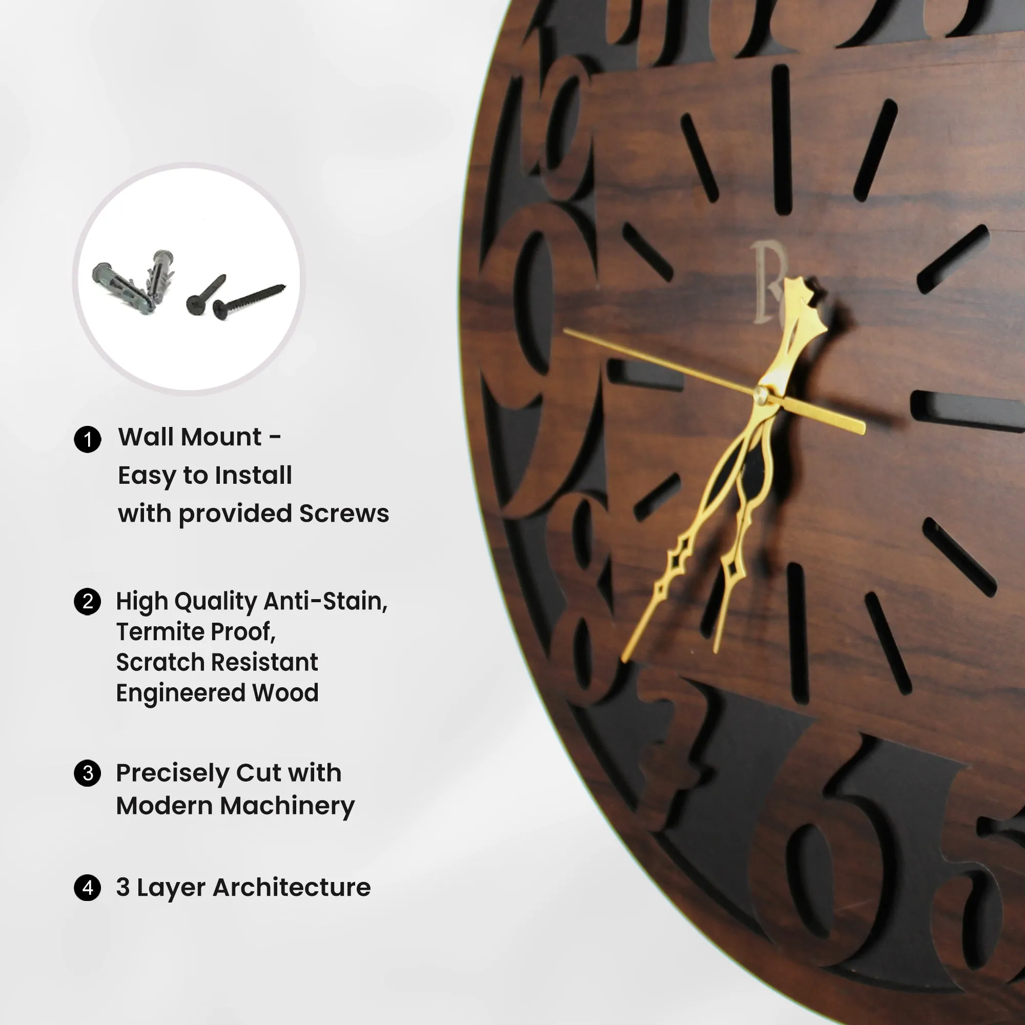 Minimalist Wooden Wall Clock with Bold Numerals