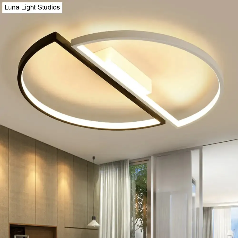 Minimalistic Black and White LED Semi-Circle Flush Mount Ceiling Light with Aluminum Finish