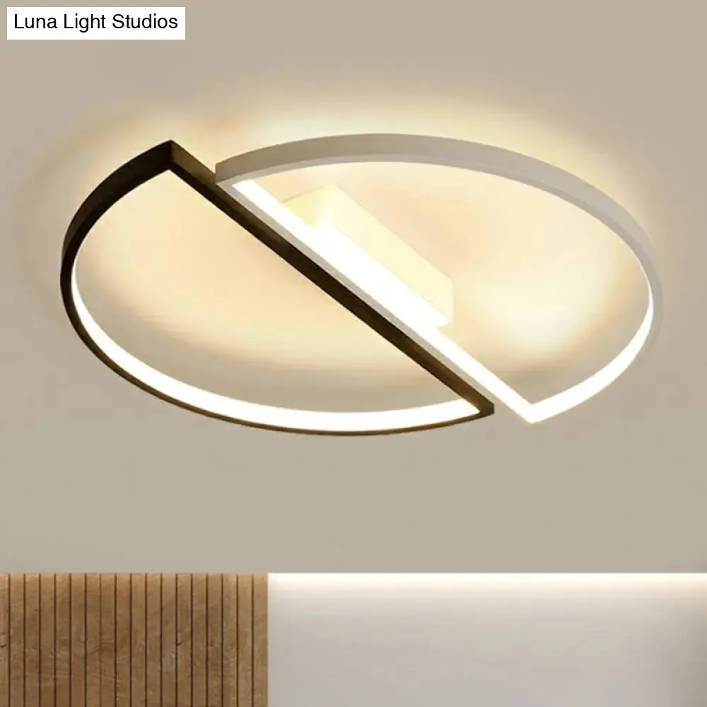 Minimalistic Black and White LED Semi-Circle Flush Mount Ceiling Light with Aluminum Finish