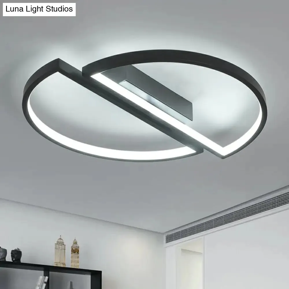 Minimalistic Black and White LED Semi-Circle Flush Mount Ceiling Light with Aluminum Finish