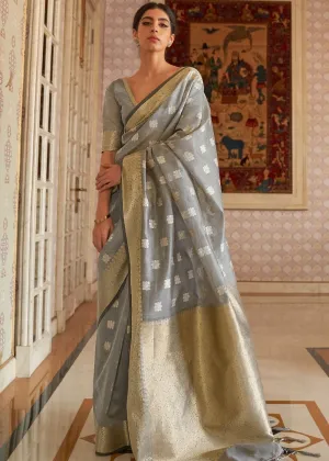 Mink Grey Zari Woven Linen Silk Saree