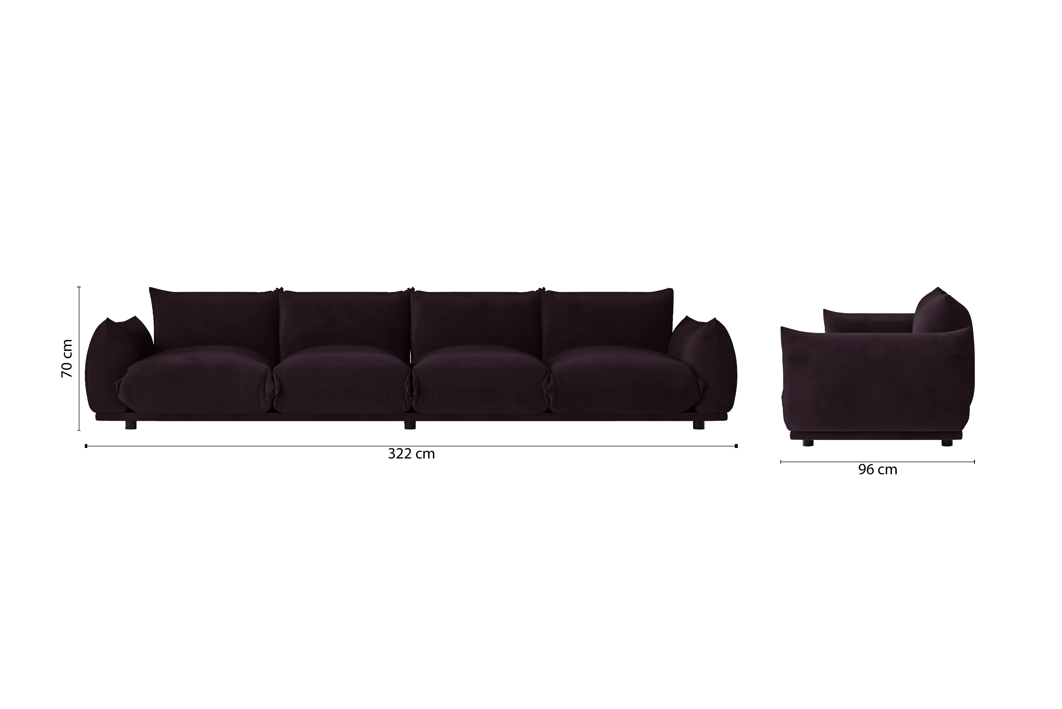 Minneapolis 4 Seater Sofa Purple Velvet