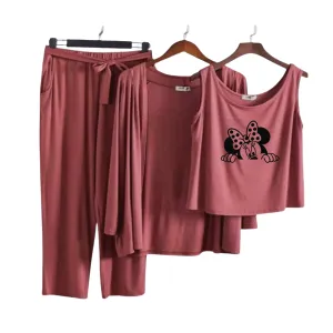 Minnie Mice Women Night Suit PJ 3 Pieces Set