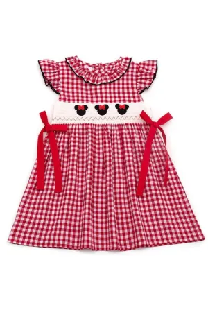 Minnie Mouse Embroidered and Smocked Red Gingham Dress