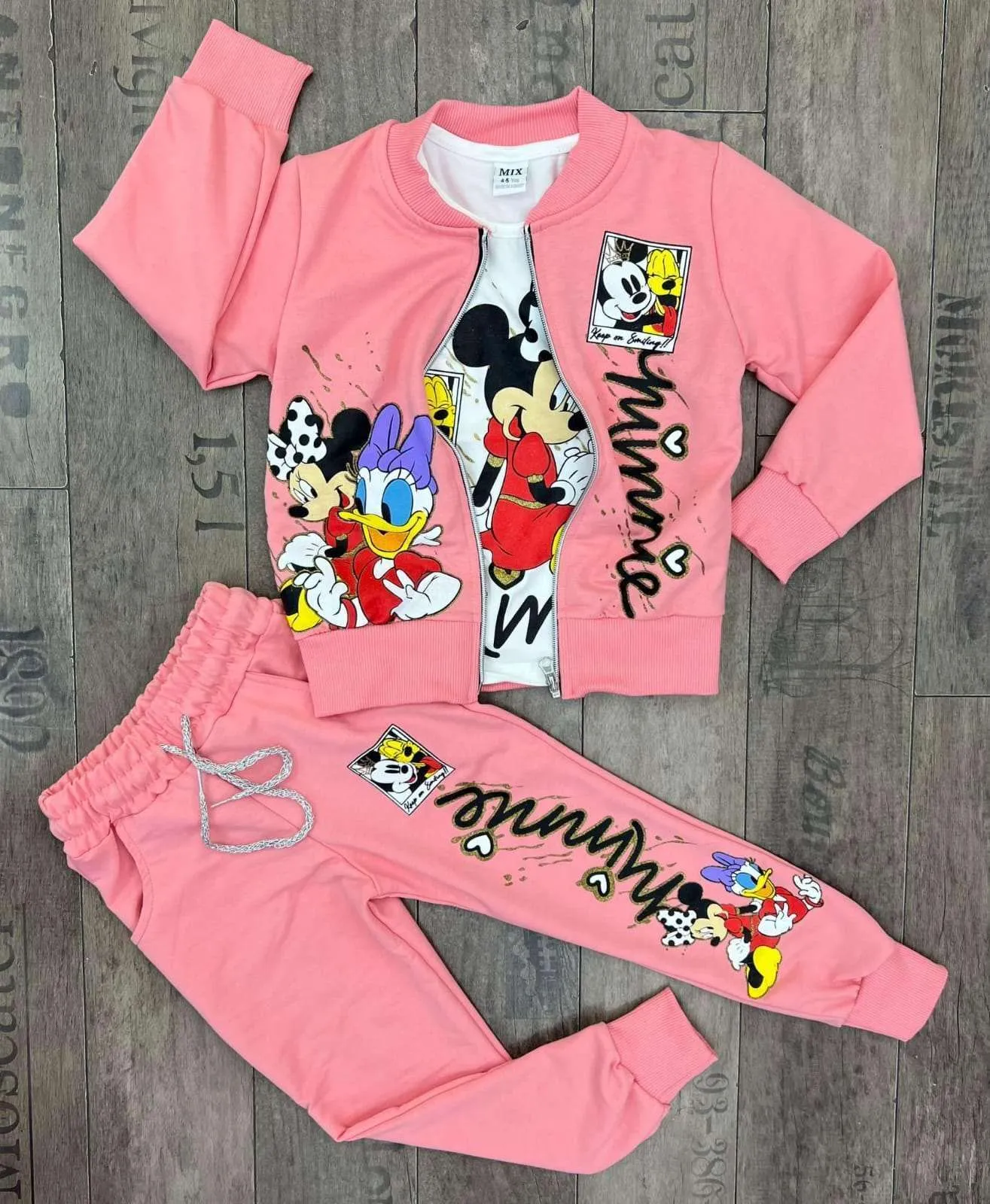 Minnie Mouse Set (Sweater, Shirt, and Pants- Cotton)  - Kids Girls (3 PCs)