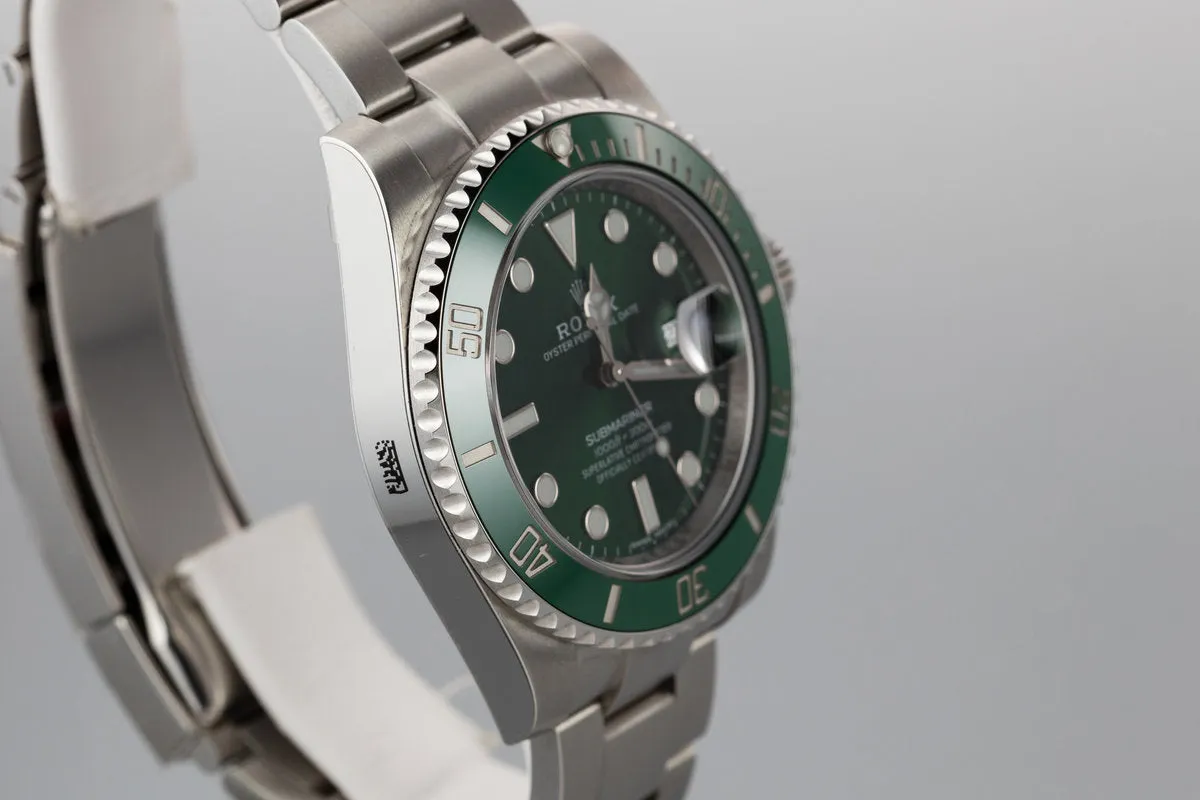 Mint 2018 Rolex Green Submariner 116610LV "Hulk" with Box and Papers