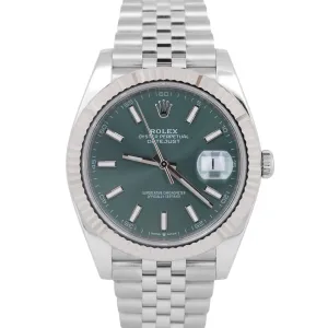 MINT 2024 PAPERS Rolex DateJust 41 Mint Green JUBILEE 41mm Watch 126334 BOX