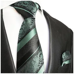 Mint and Black Silk Tie and Pocket Square