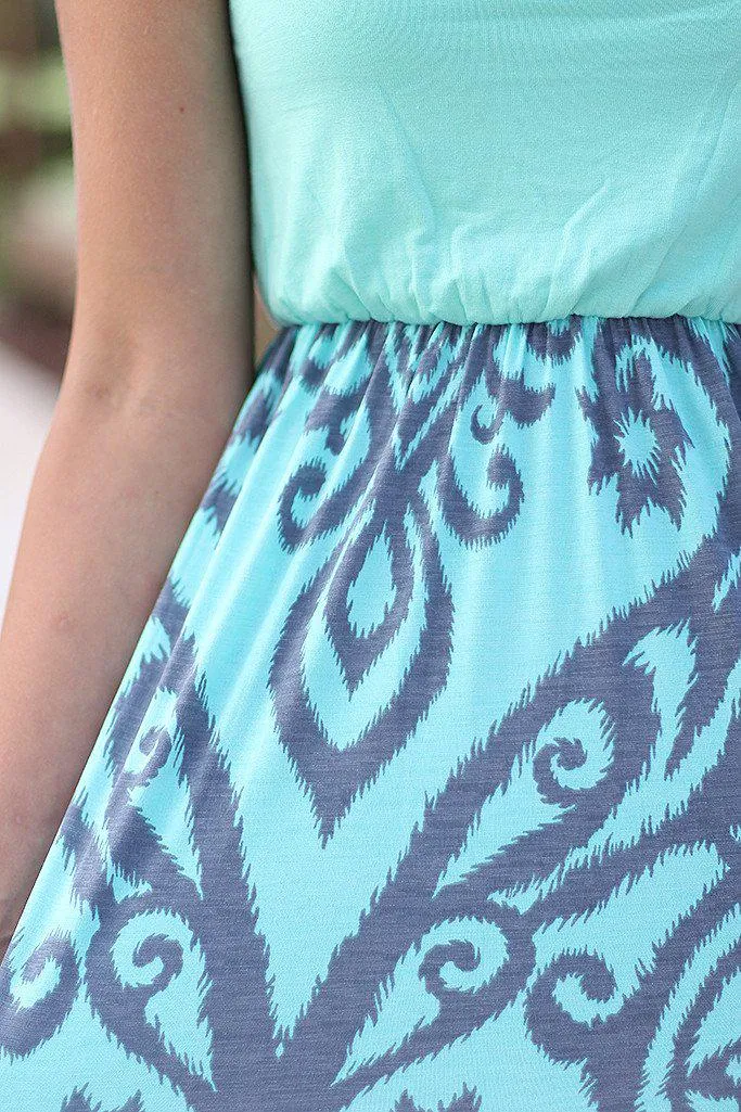 Mint and Gray Printed Short Dress