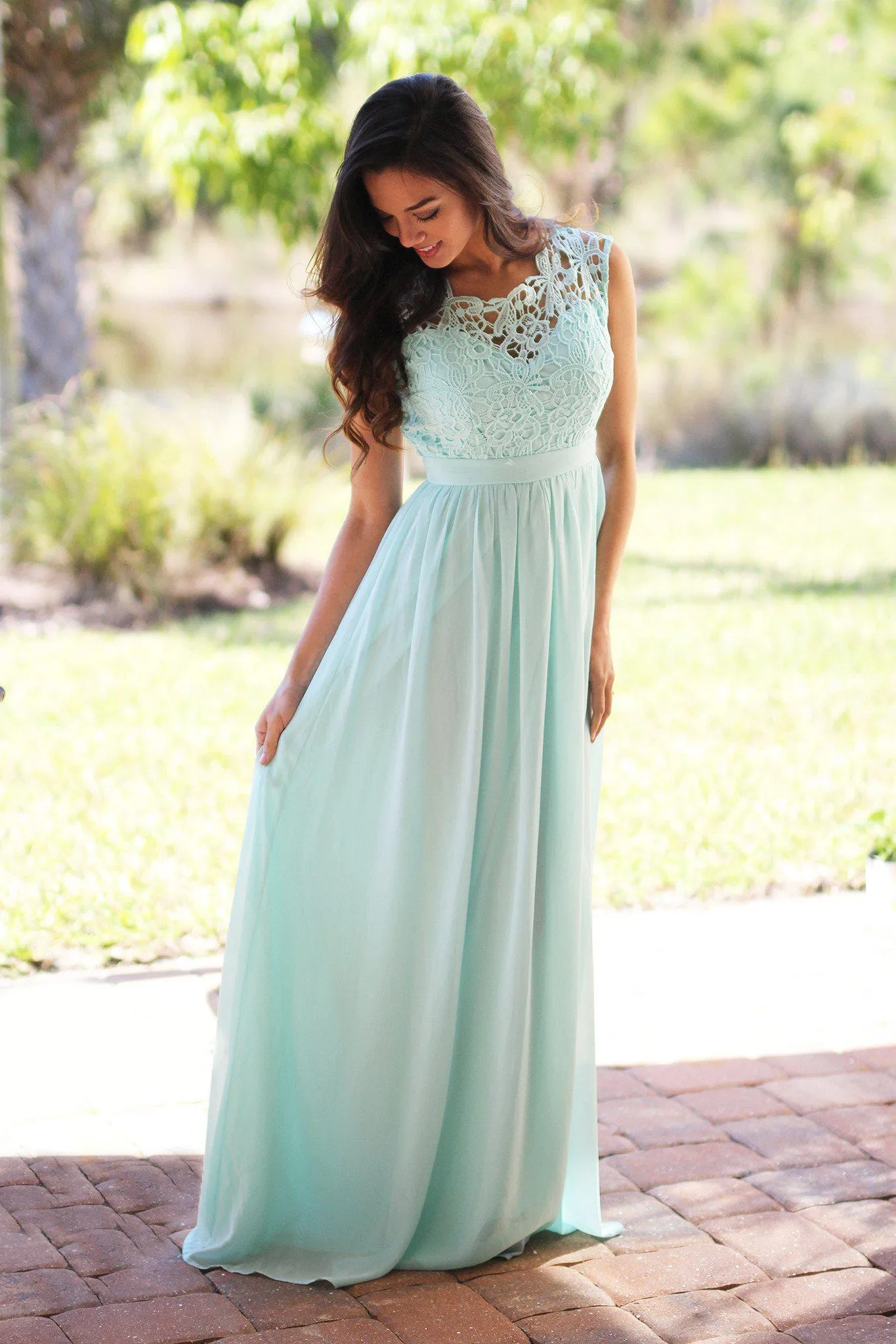 Mint Crochet Maxi Dress with Tulle Back