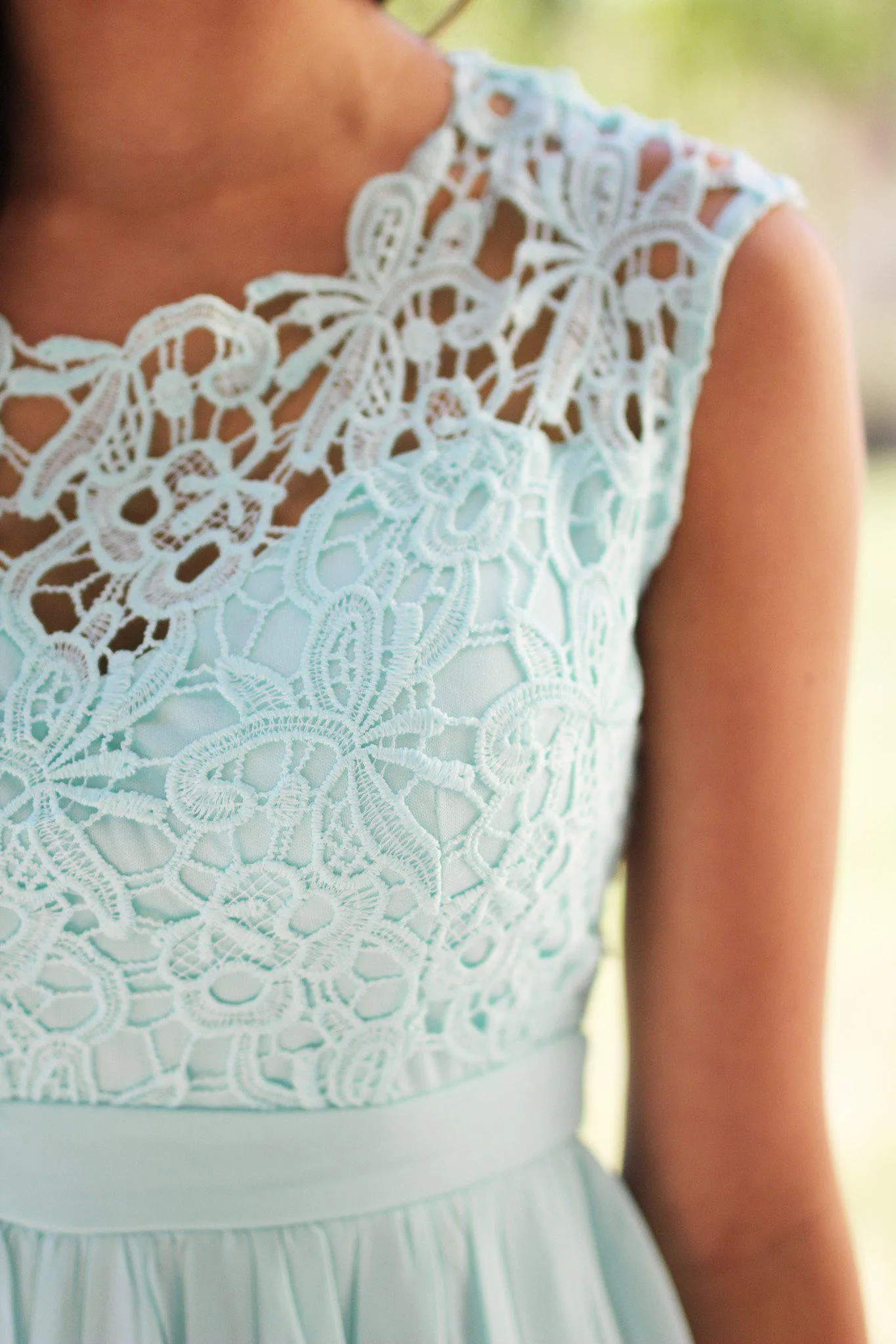 Mint Crochet Maxi Dress with Tulle Back