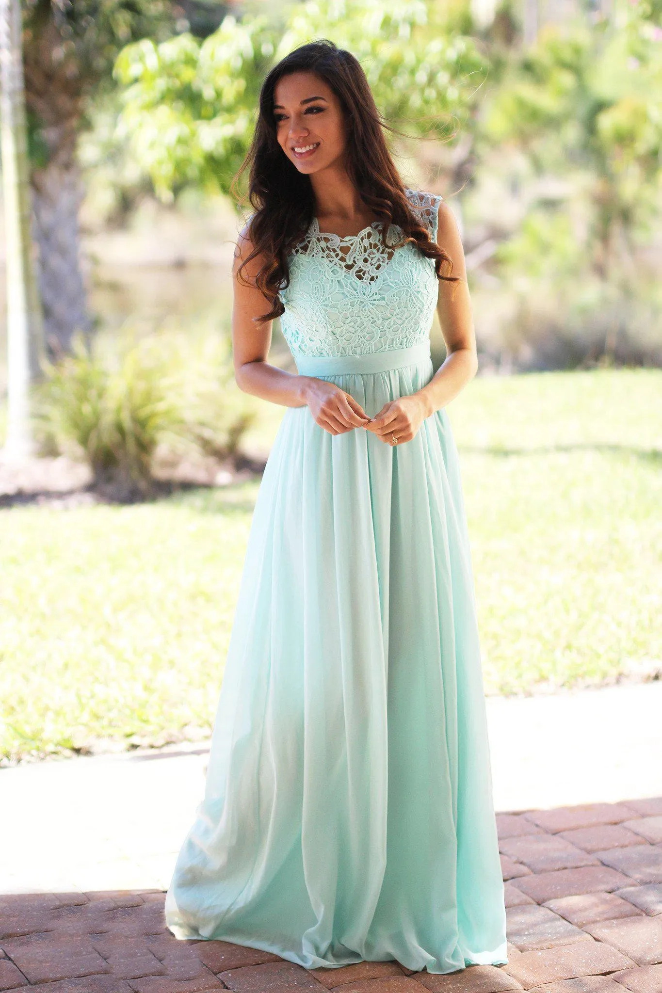 Mint Crochet Maxi Dress with Tulle Back