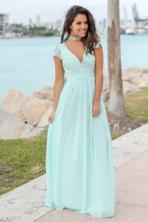 Mint Crochet Top Maxi Dress with Open Back