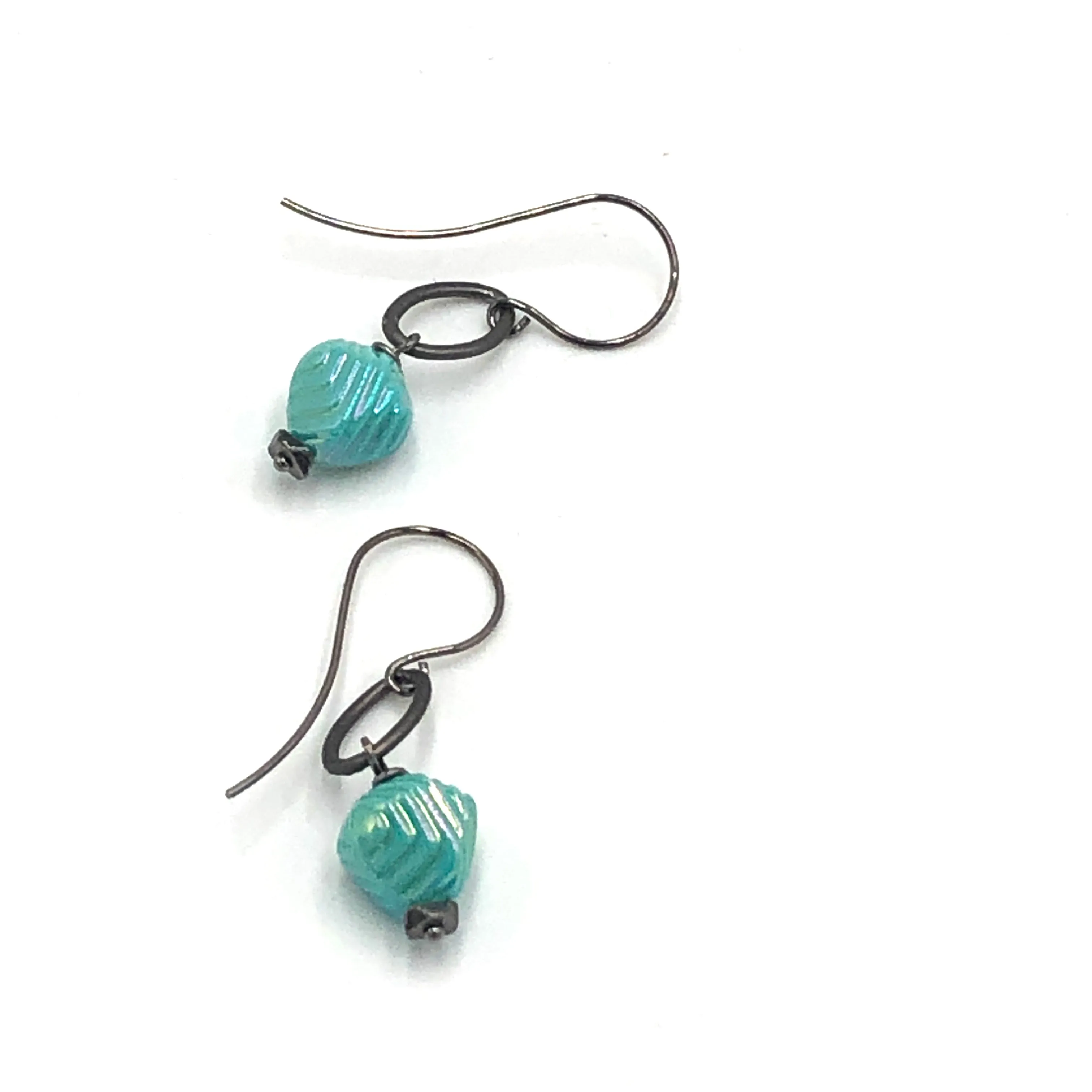 Mint Cyan Deco Link Earrings