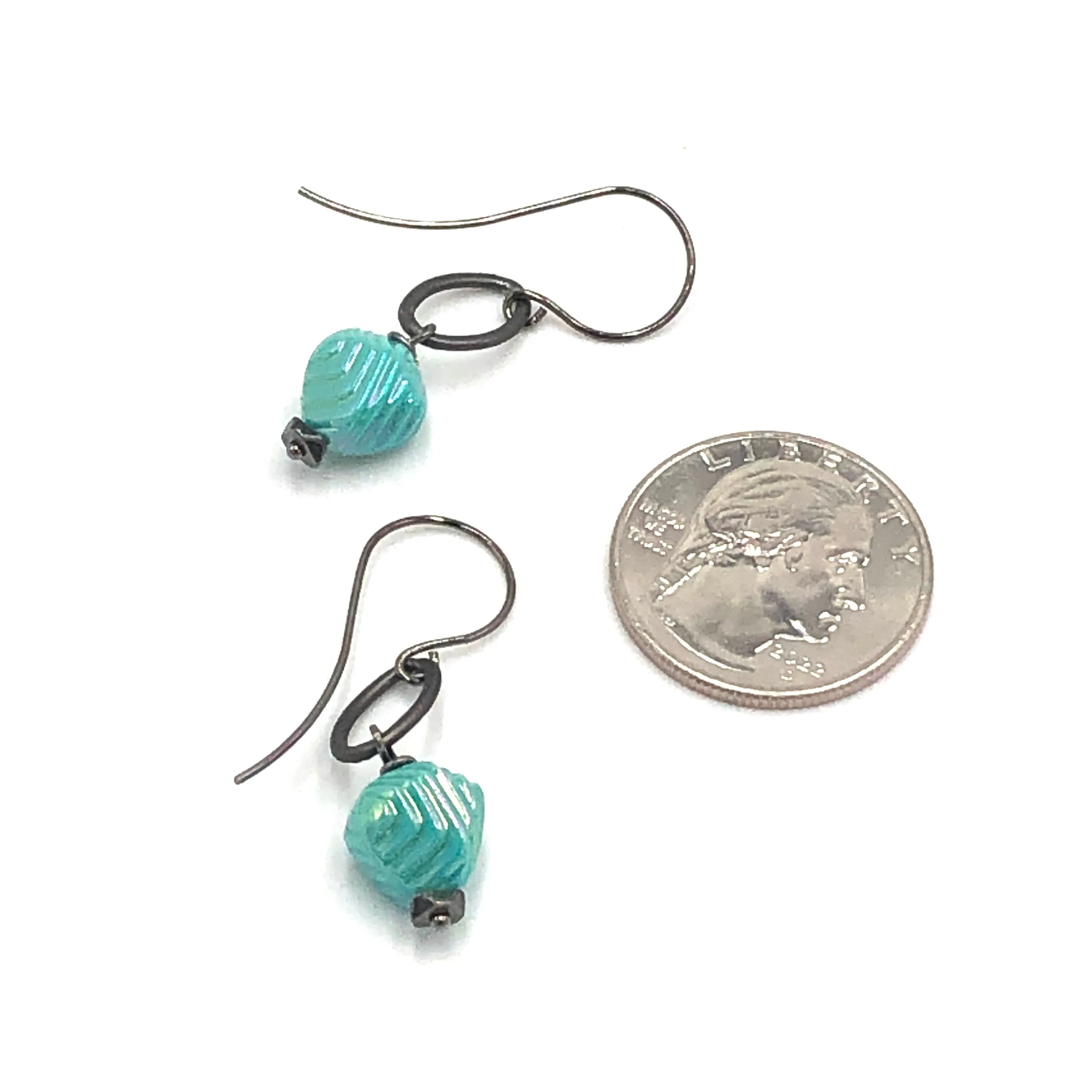 Mint Cyan Deco Link Earrings