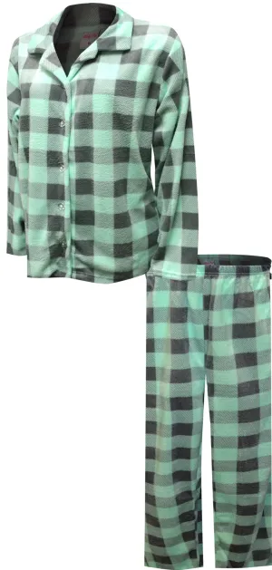 Mint Green and Gray Buffalo Plaid Plus Size Traditional Fleece Pajama