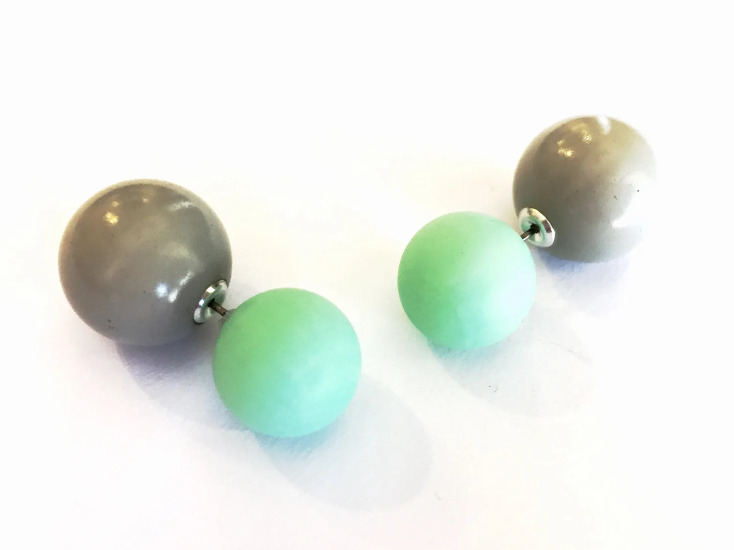 Mint Green and Grey 2 Sided Stud Earrings