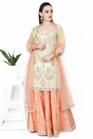 Mint green and Orange sharara set.