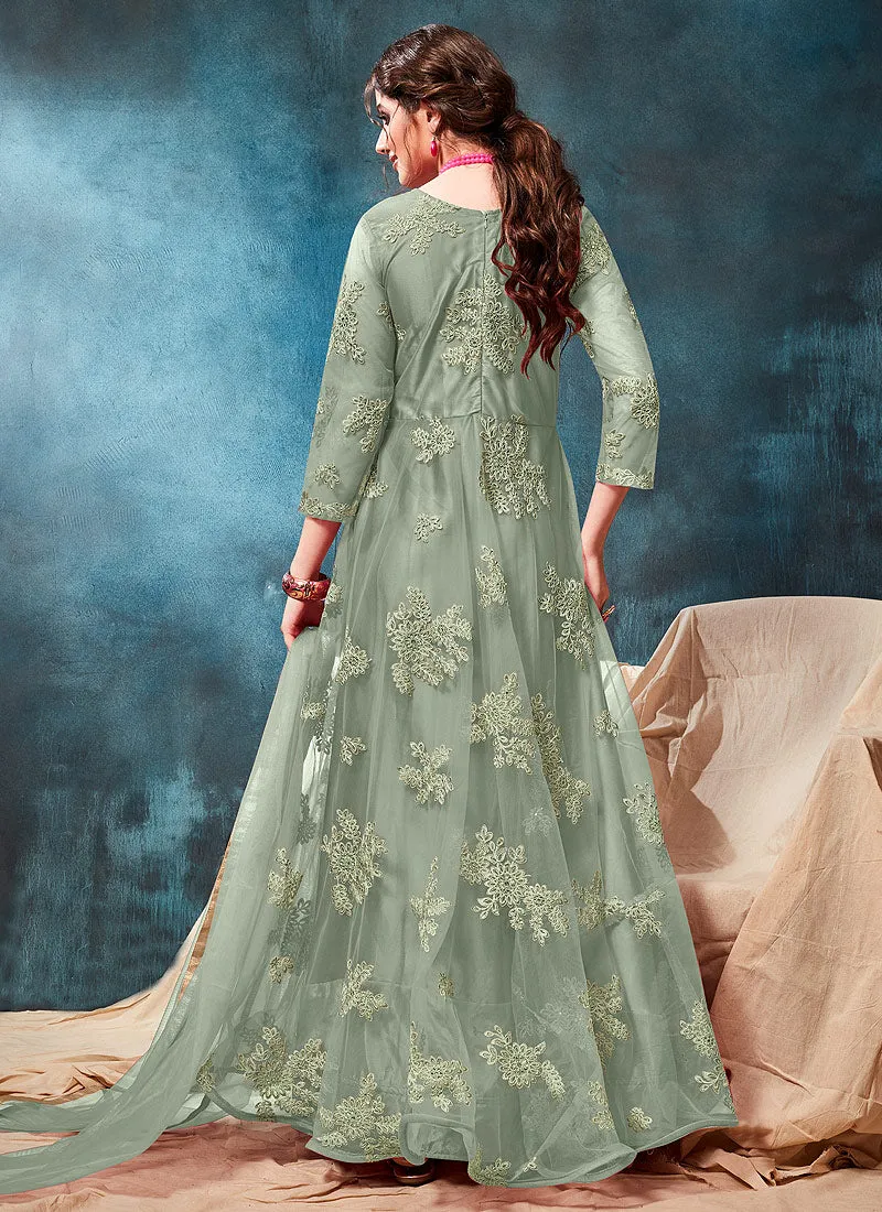 Mint Green Bunch Embroidered Casual Anarkali Suit