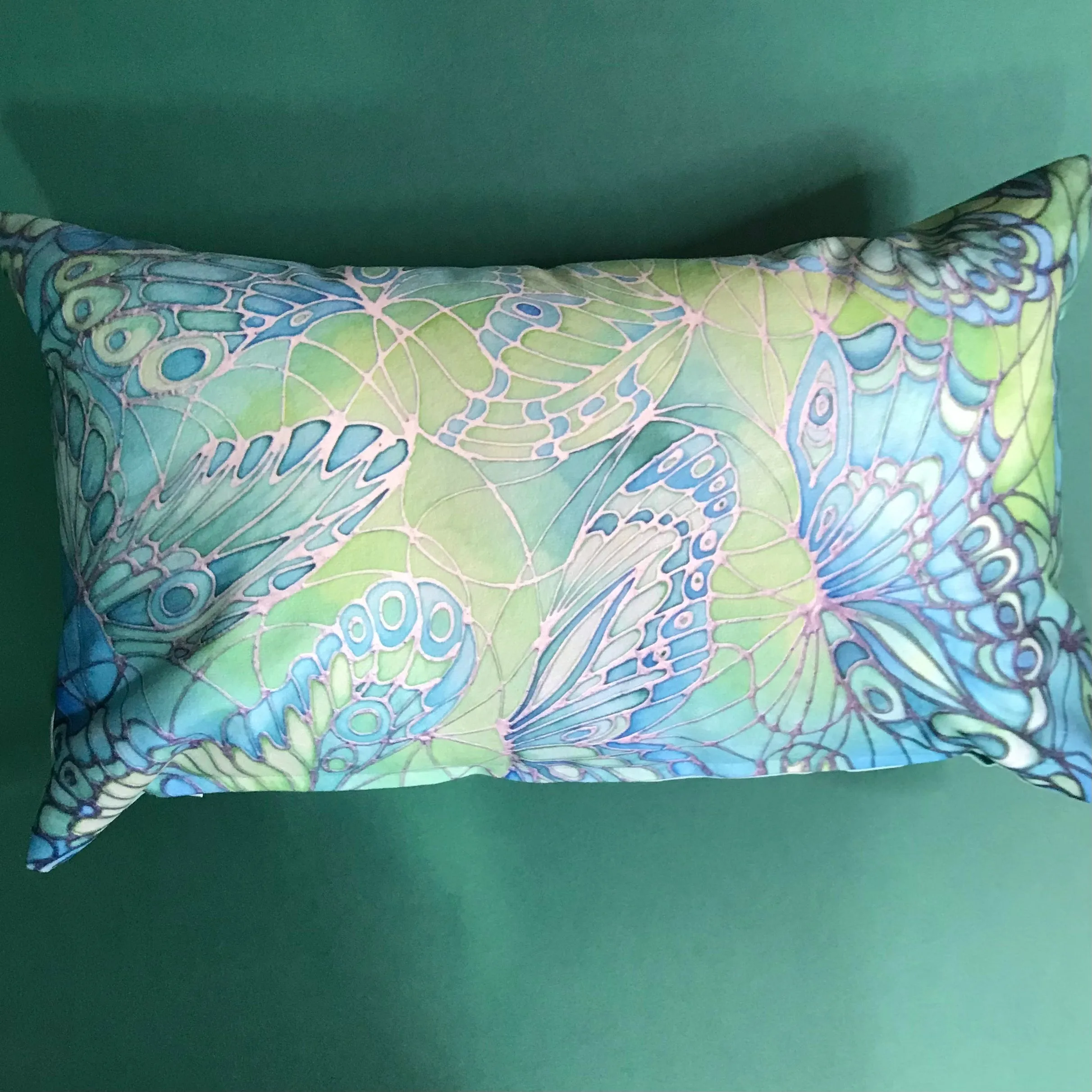 Mint Green Butterflies Art Cushion - sofa, settee, bedroom pillow - Contemporary Butterflies Accent Cushion