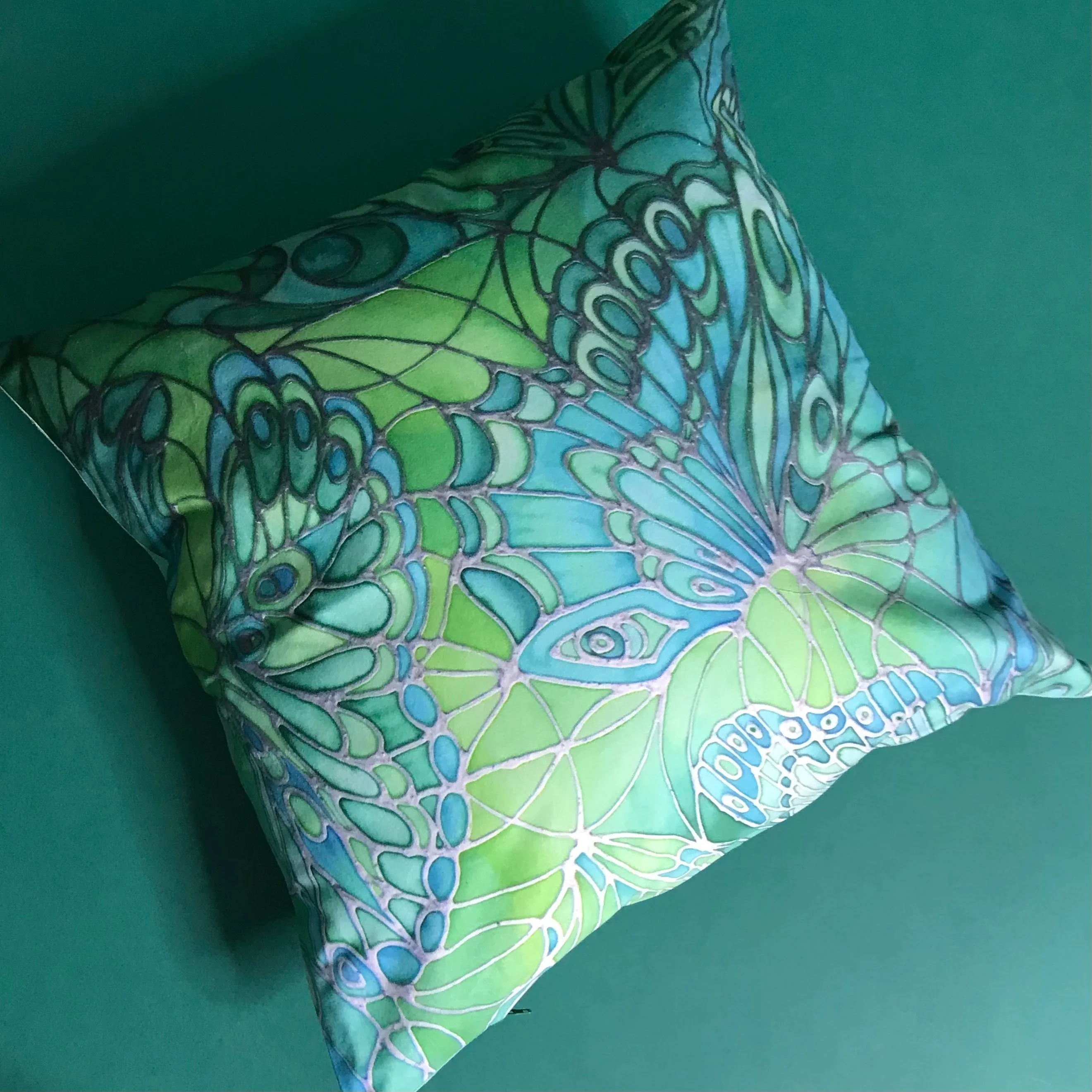 Mint Green Butterflies Art Cushion - sofa, settee, bedroom pillow - Contemporary Butterflies Accent Cushion