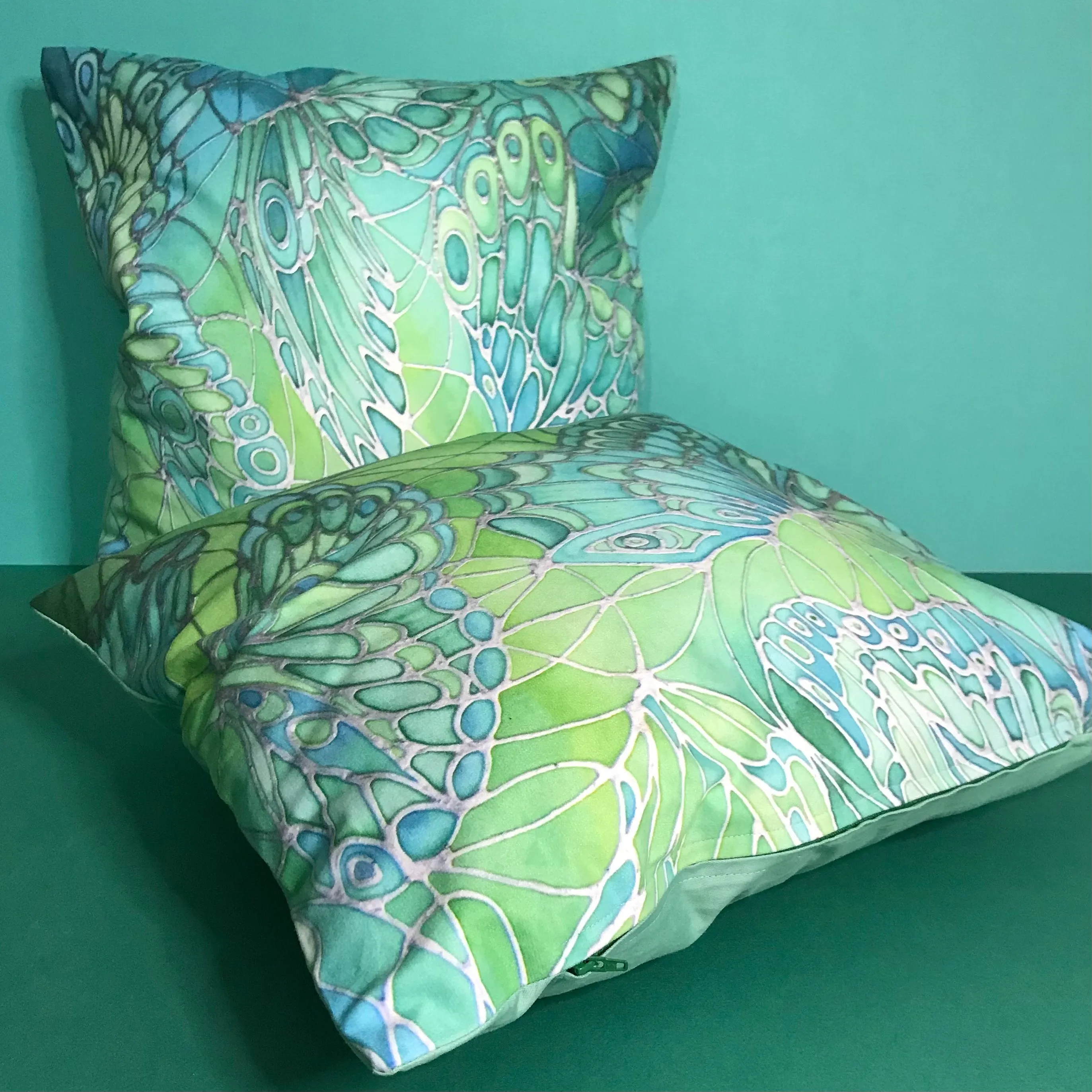 Mint Green Butterflies Art Cushion - sofa, settee, bedroom pillow - Contemporary Butterflies Accent Cushion