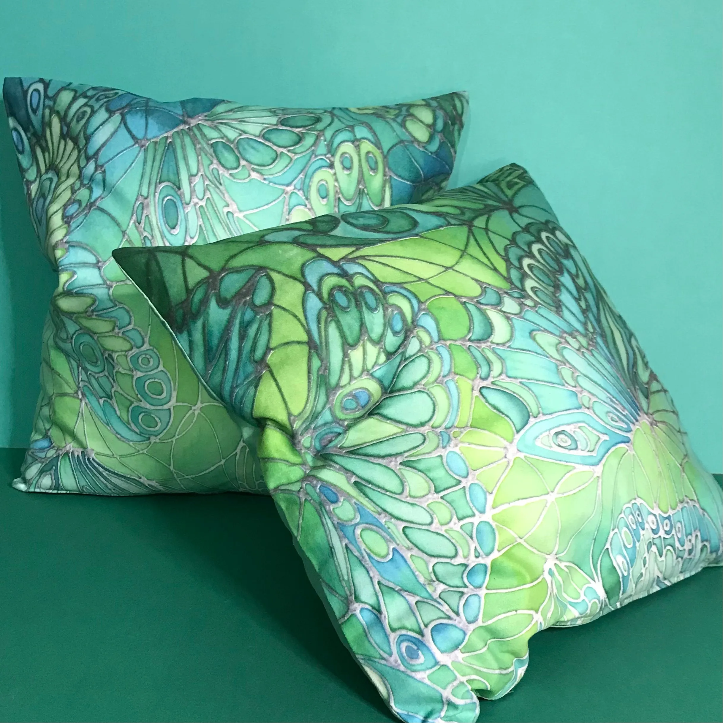 Mint Green Butterflies Art Cushion - sofa, settee, bedroom pillow - Contemporary Butterflies Accent Cushion