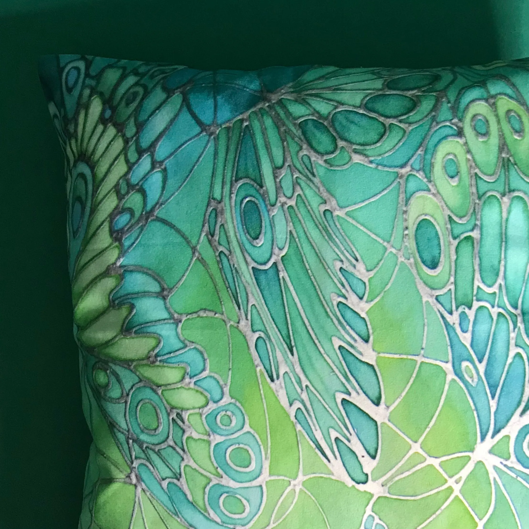 Mint Green Butterflies Art Cushion - sofa, settee, bedroom pillow - Contemporary Butterflies Accent Cushion