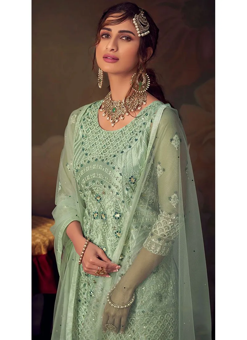 Mint Green Designer Anarkali Gharara Suit