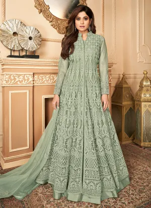 Mint Green Lucknowi Embroidered Anarkali Lehenga