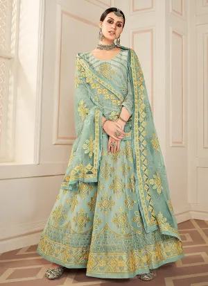 Mint Green Lucknowi Embroidered Anarkali Suit