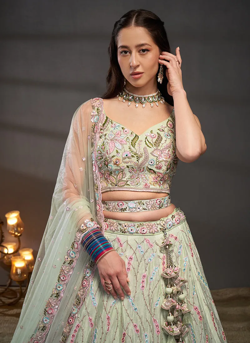 Mint Green Multi Embroidered Bridal Lehenga Choli