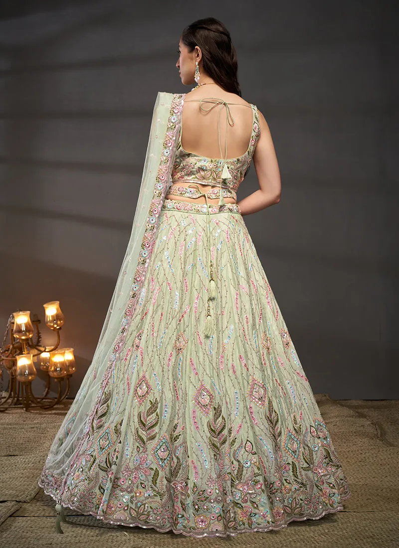 Mint Green Multi Embroidered Bridal Lehenga Choli