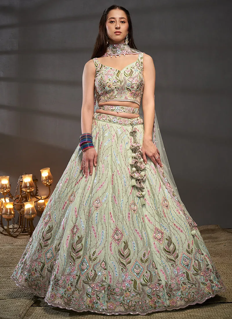 Mint Green Multi Embroidered Bridal Lehenga Choli