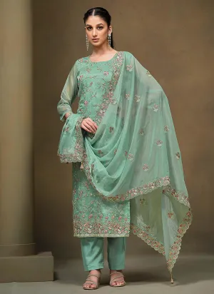 Mint Green Multi Embroidered Pakistani Pant Style Suit