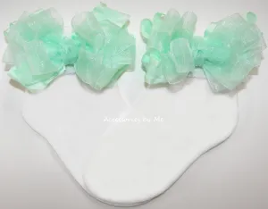 Mint Green Organza Ruffle Bow Socks