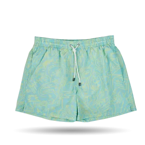 Mint Green Printed Microfiber Swimshorts