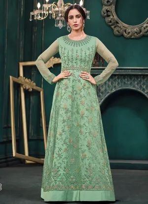 Mint Green Traditional Embroidered Designer Indian Anarkali Suit