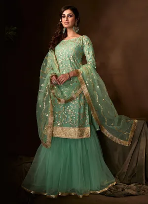 Mint Green Traditional Embroidered Gharara Suit