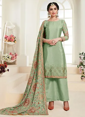 Mint Green Traditional Embroidered Palazzo Suit