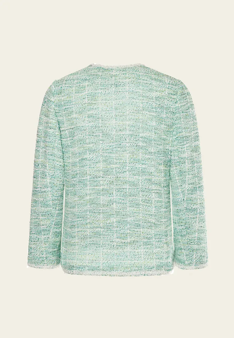 Mint Green V-neck Stretch Tweed Jacket