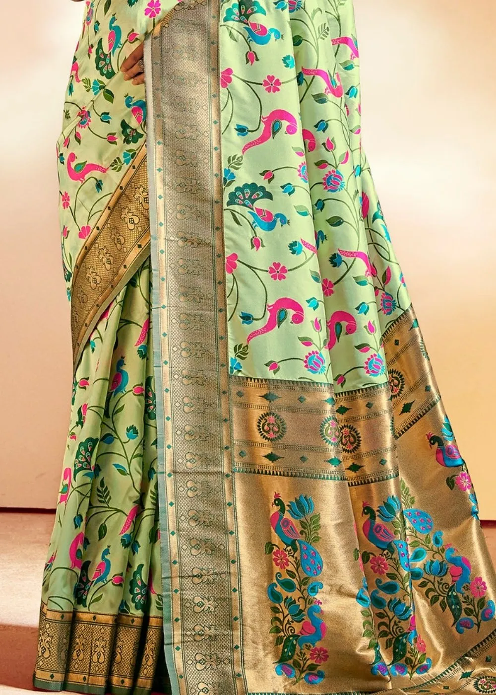 Mint Green Woven Banarasi Paithani Silk Saree