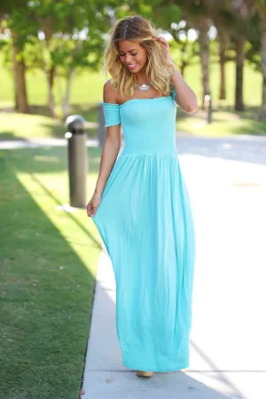 Mint Off Shoulder Maxi Dress