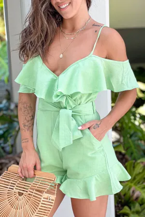 Mint Romper With Ruffle Details