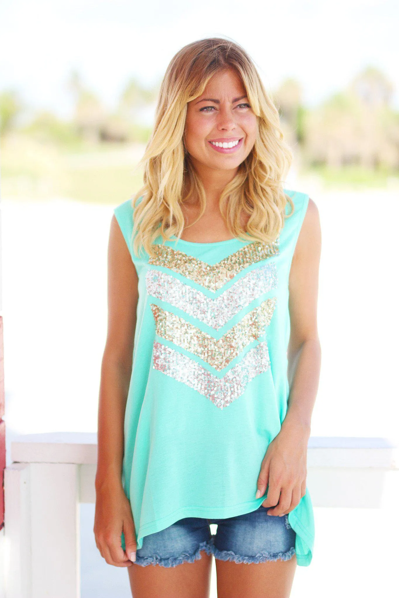 Mint Sequin Tank Top