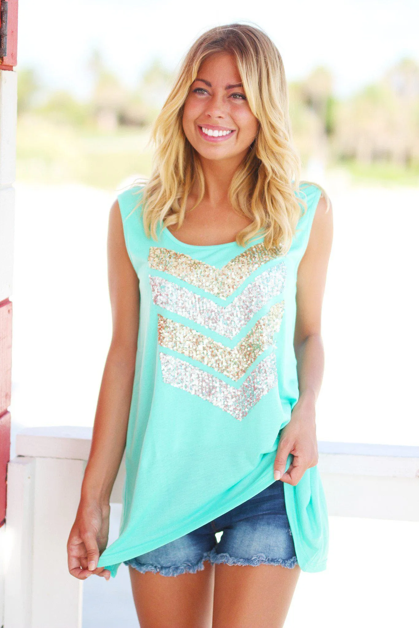 Mint Sequin Tank Top