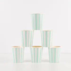 Mint Stripe Cups (x 8)