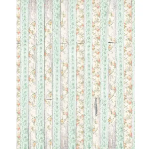 Mint Stripe Floral Planks Printed Backdrop